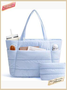 Nylon Puffer Tote Bag Quilted Shoulder Travel Work Nurse Teacher Tote